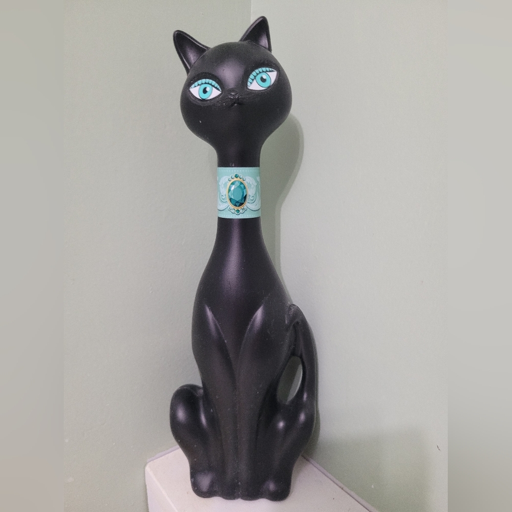 Black Cat Figurine with Turquoise Accents